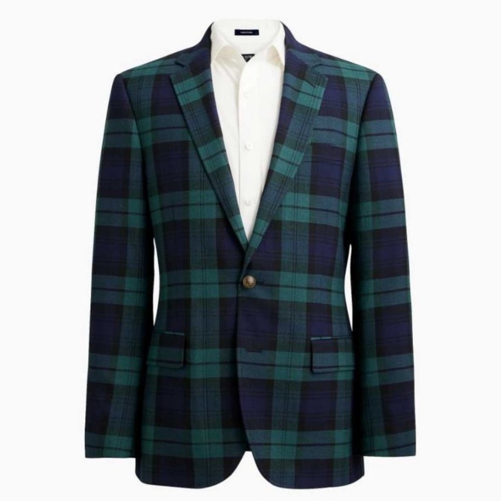 NWT J. Crew Thompson University Blazer Green Blue Black Plaid Sports Suit Coat